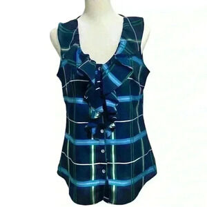 Banana Republic Sleeveless Plaid Button Up Top